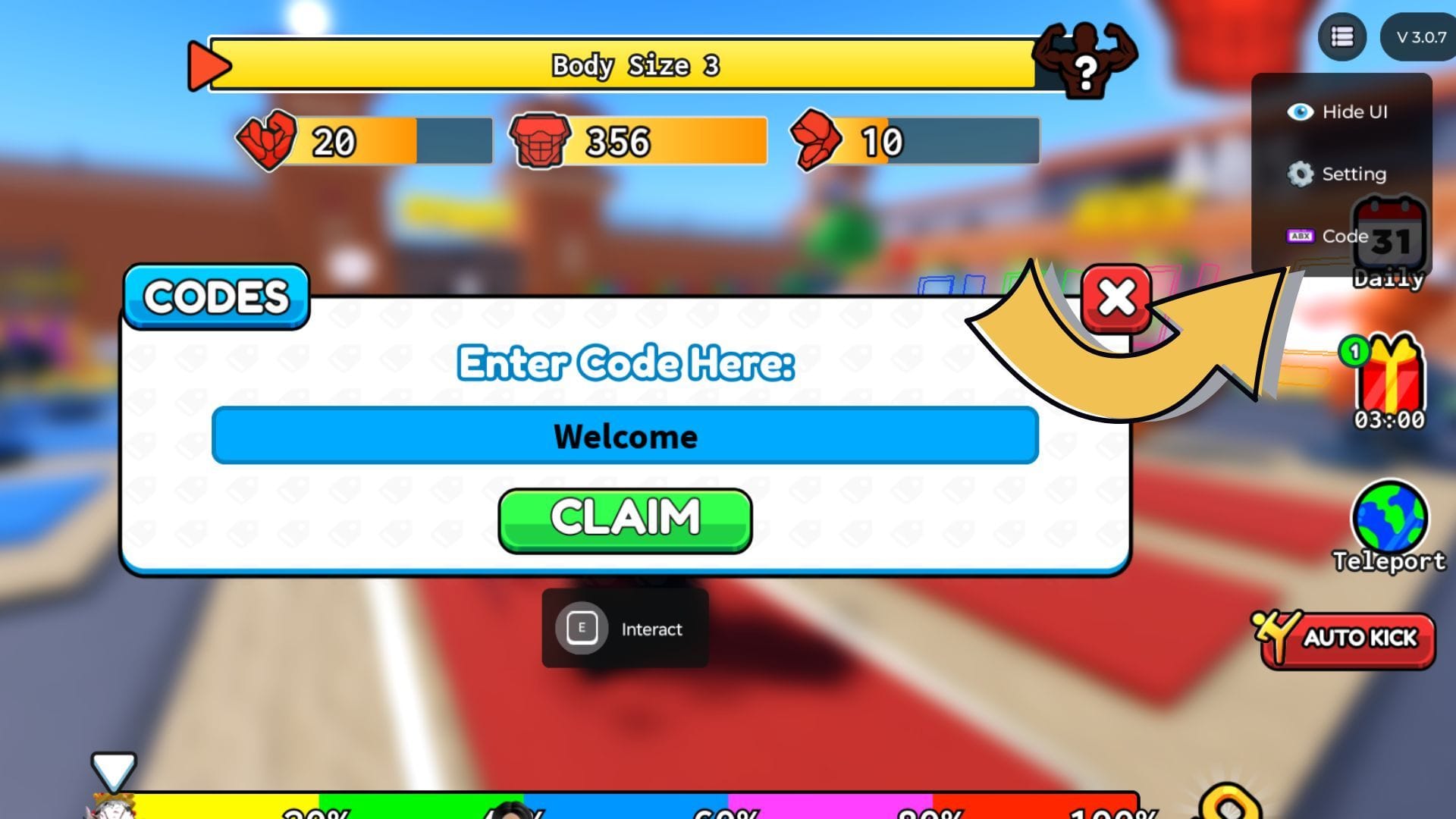 The Codes box can be found inside the info menu (Image via Roblox)