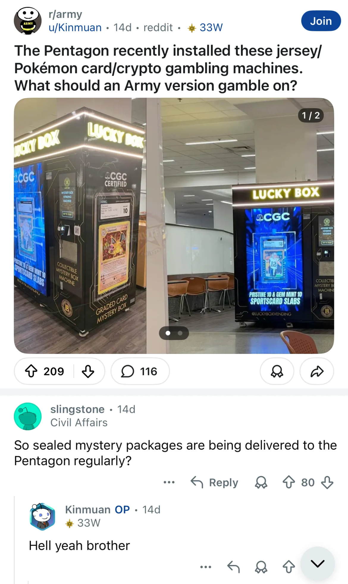 Reddit post from u/Kinmuan via r/army.