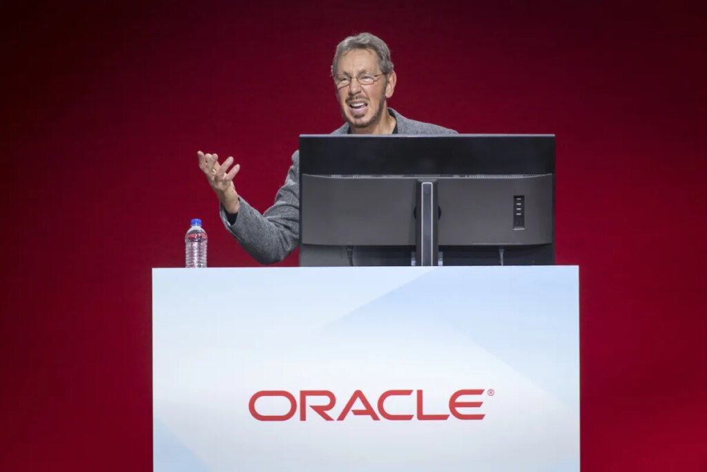 Larry Ellison, co-founder and executive chairman of Oracle Corp., speaks during the Oracle OpenWorld 2018 conference in San Francisco, California, U.S., on Monday, Oct. 22, 2018. Ellison announced a series of updates injecting more automation and intelligence into Oracle