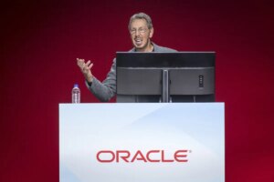 Larry Ellison, co-founder and executive chairman of Oracle Corp., speaks during the Oracle OpenWorld 2018 conference in San Francisco, California, U.S., on Monday, Oct. 22, 2018. Ellison announced a series of updates injecting more automation and intelligence into Oracle