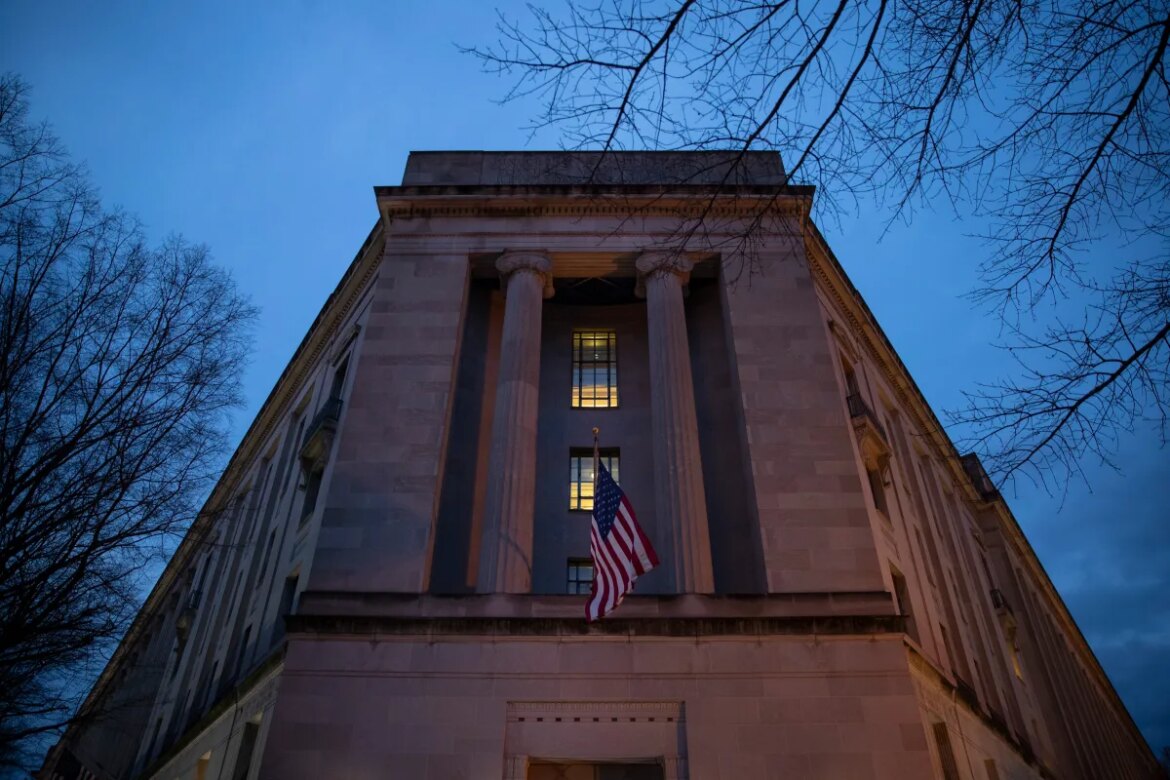 Department of Justice stands in the early hours of Friday morning, March 22, 2019 in Washington, DC.