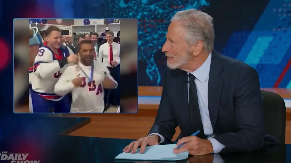 Jon Stewart Calls Kash Patel a 'Make-a-Wish Man' for Hockey Celebration