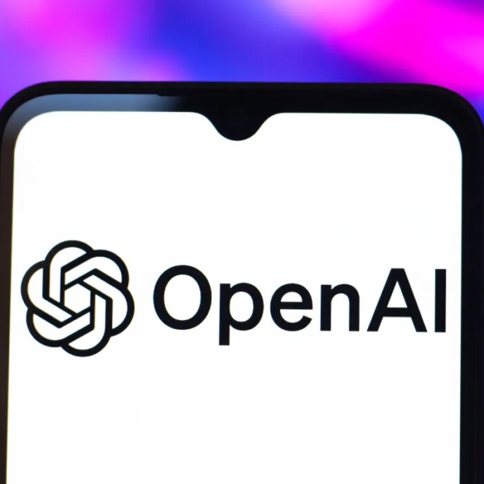 The OpenAI logo is seen displayed on a smartphone screen.