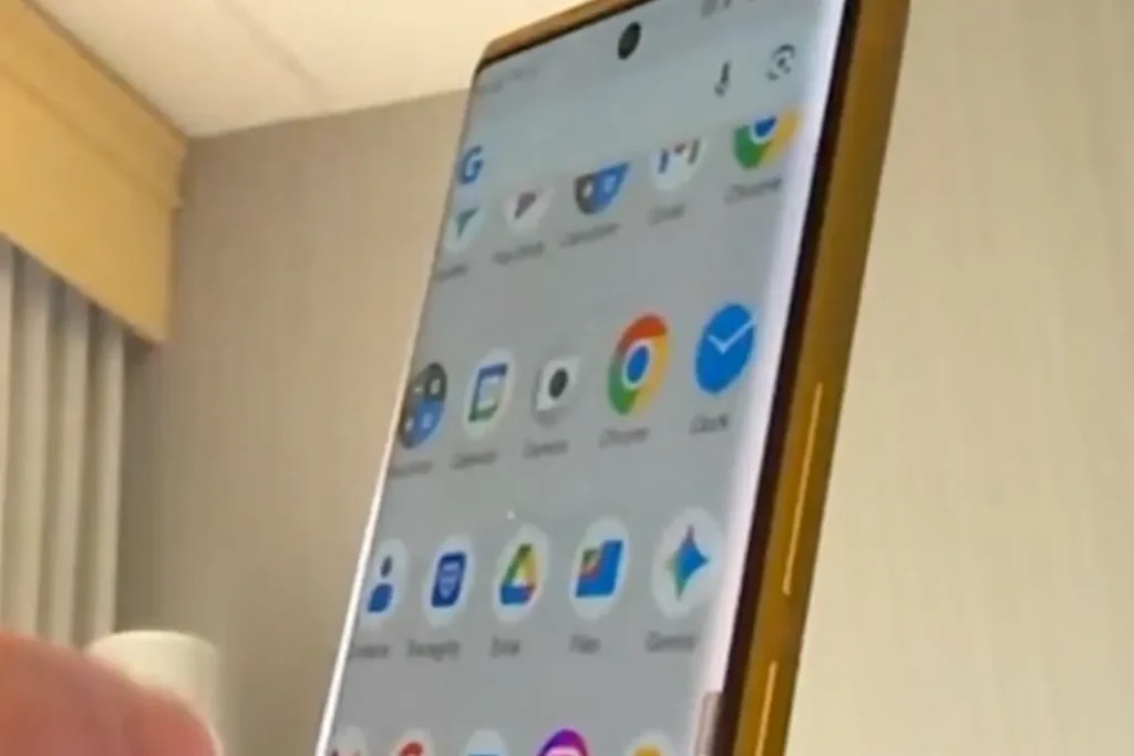 Image of Trump phone on a web call, showing its angled body