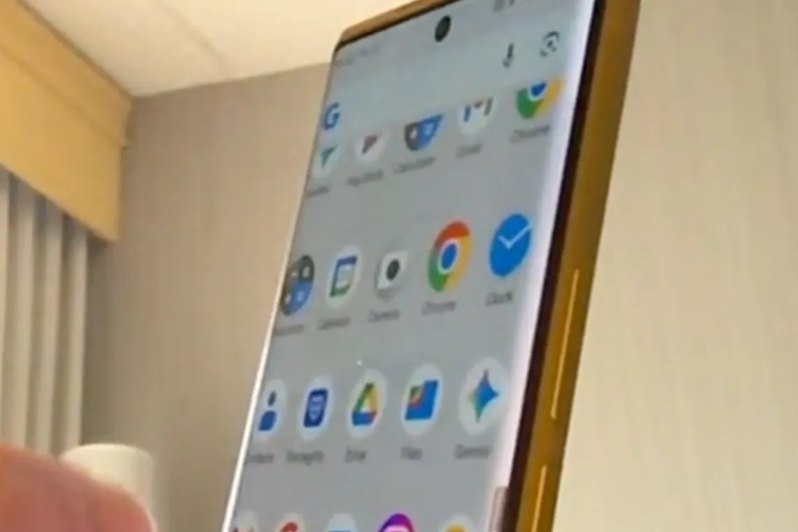 Image of Trump phone on a web call, showing its angled body