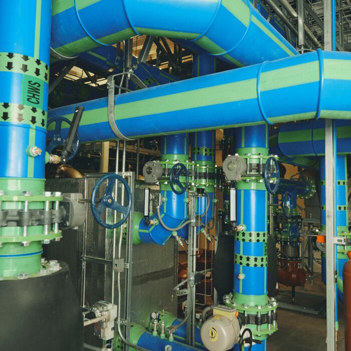 Large diameter aquatherm pipes as part of the cooling system for the Sierra supercomputer at the Lawrence Livermore...