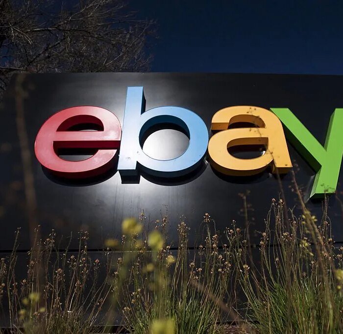 eBay Inc. signage is displayed at the entrance to the company