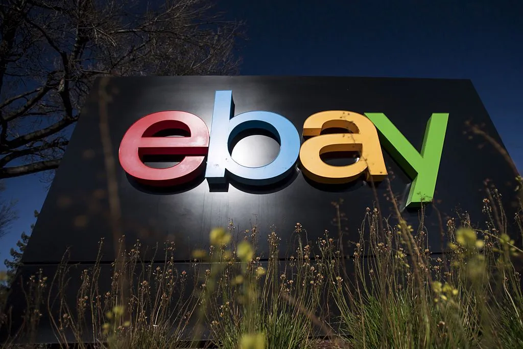 eBay Inc. signage is displayed at the entrance to the company