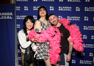 BEVERLY HILLS, CALIFORNIA - MARCH 04: (L-R) Margaret Cho, Roz Hernandez and Matteo Lane attend Lambda Legal's Stand Up For Equality held at Saban Theatre on March 04, 2026 in Beverly Hills, California. (Photo by Jesse Grant/Getty Images for Lambda Legal)