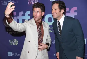 Nick Jonas and Paul Rudd pictured at the World Premiere of the film Power Ballad at the Dublin International Film Festival at the Bord Gais Energy Theatre, Dublin. Picture: Brian McEvoy
