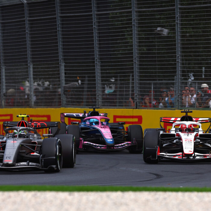 MELBOURNE, AUSTRALIA - MARCH 08: Gabriel Bortoleto of Brazil driving the (5) Audi F1 Team R26 leads Esteban Ocon of France driving the (31) Haas F1 VF-26 Ferrari and Pierre Gasly of France driving the (10) Alpine F1 A526 Mercedes on track during the F1 Grand Prix of Australia at Albert Park Grand Prix Circuit on March 08, 2026 in Melbourne, Australia. (Photo by Joe Portlock/Getty Images)
