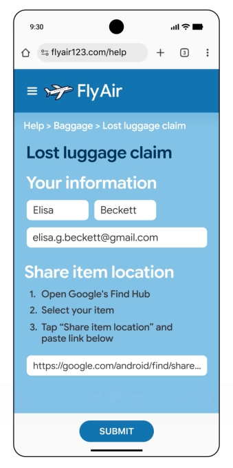 Android users can now share tracker tag info with airlines to help locate lost luggage