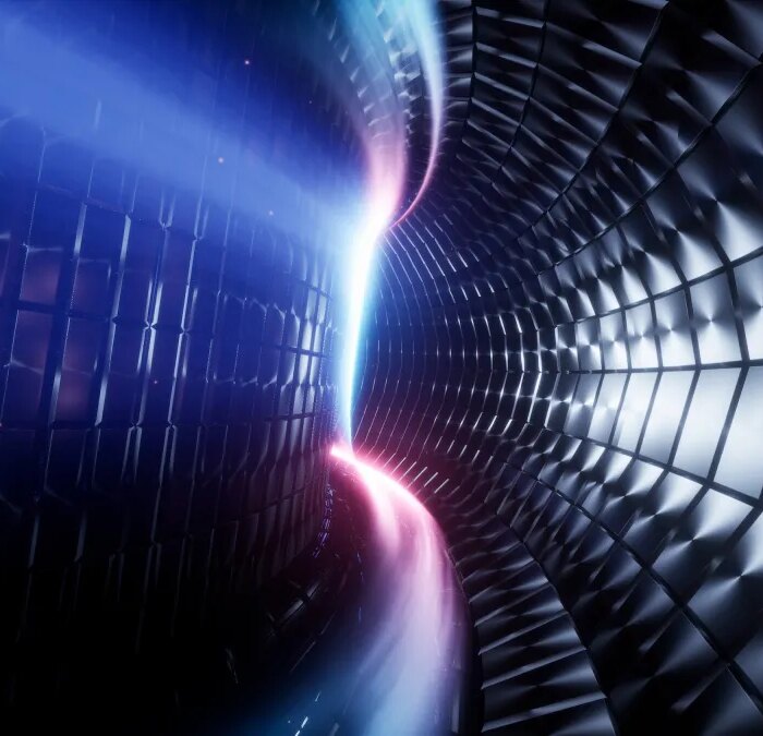 Plasma flows through an illustration of a tokamak fusion reactor.