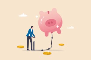 pumping air into a floating piggy bank
