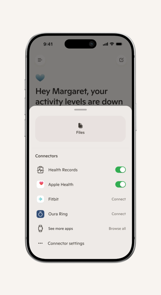 A screenshot of the wearables screen in the mobile version of Copilot Health.