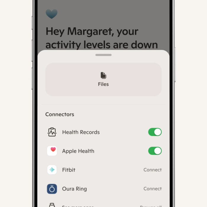 A screenshot of the wearables screen in the mobile version of Copilot Health.