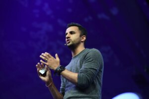 Ethan Agarwal, Aaptiv, on Centre Stage during day three of Collision 2019 at Enercare Center in Toronto, Canada.
