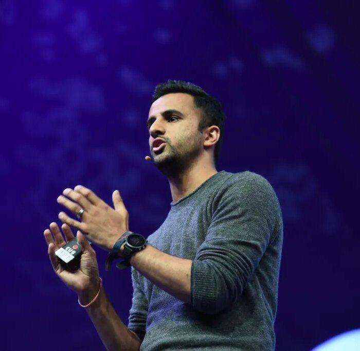 Ethan Agarwal, Aaptiv, on Centre Stage during day three of Collision 2019 at Enercare Center in Toronto, Canada.