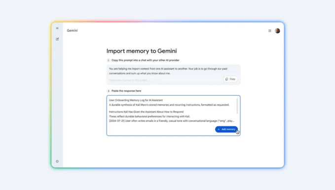 You can now transfer your chats and personal information from other chatbots directly into Gemini