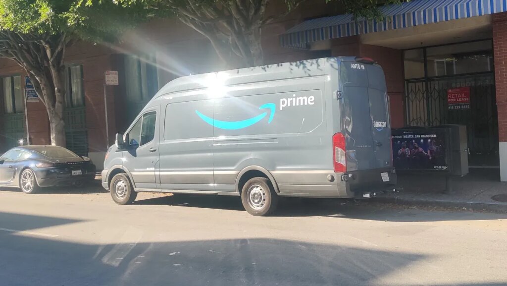 Amazon Prime van parked curbside