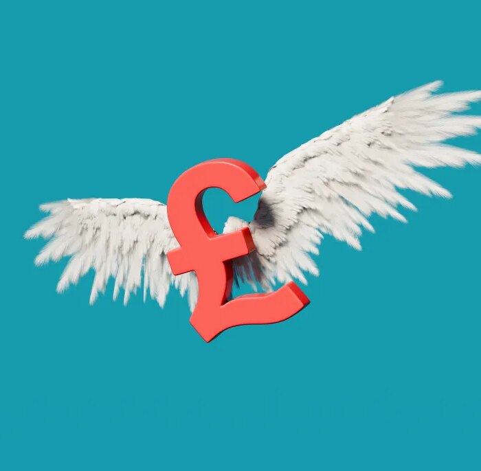Red Pound Sterling Symbol with Angel Wings