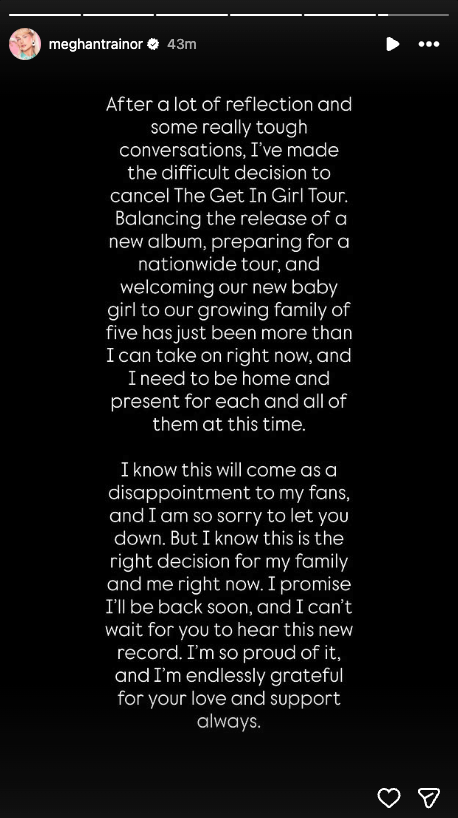Meghan Trainor Cancels Entire Tour