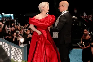 (L-R) Meryl Streep as Miranda Priestly and Stanley Tucci as Nigel Kipling in 20th Century Studios' THE DEVIL WEARS PRADA 2. Photo by Macall Polay. © 2026 20th Century Studios. All Rights Reserved.