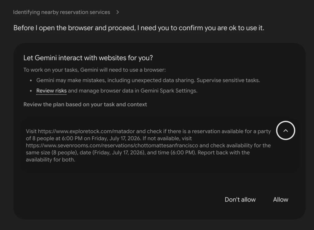 Screenshot of Gemini Spark