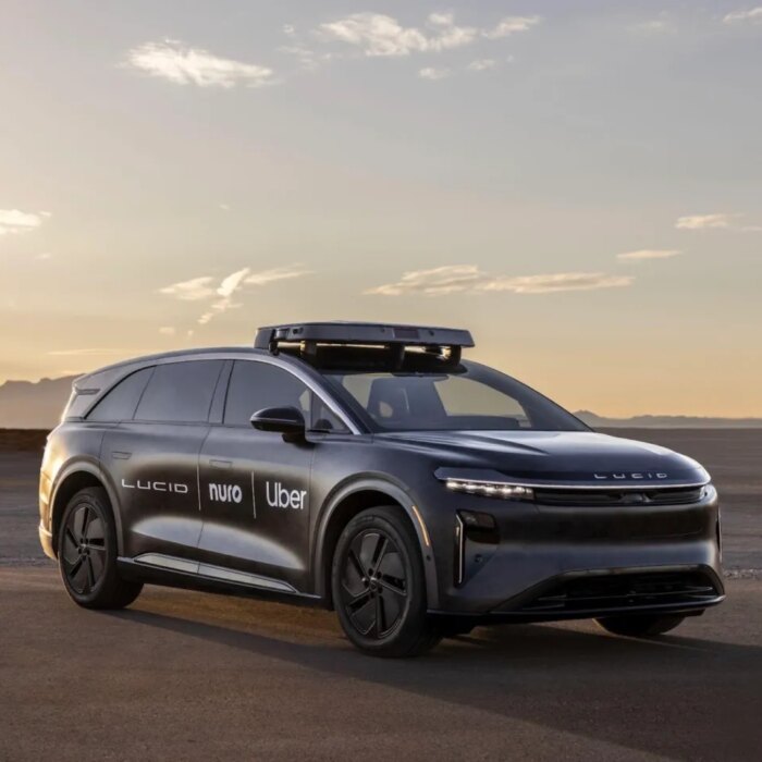 Lucid robotaxi with Lucid/Nuro/Uber branding