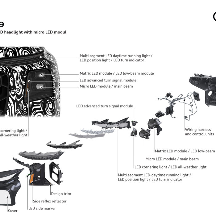 An illustration of Audi's digital matrix LED headlights.