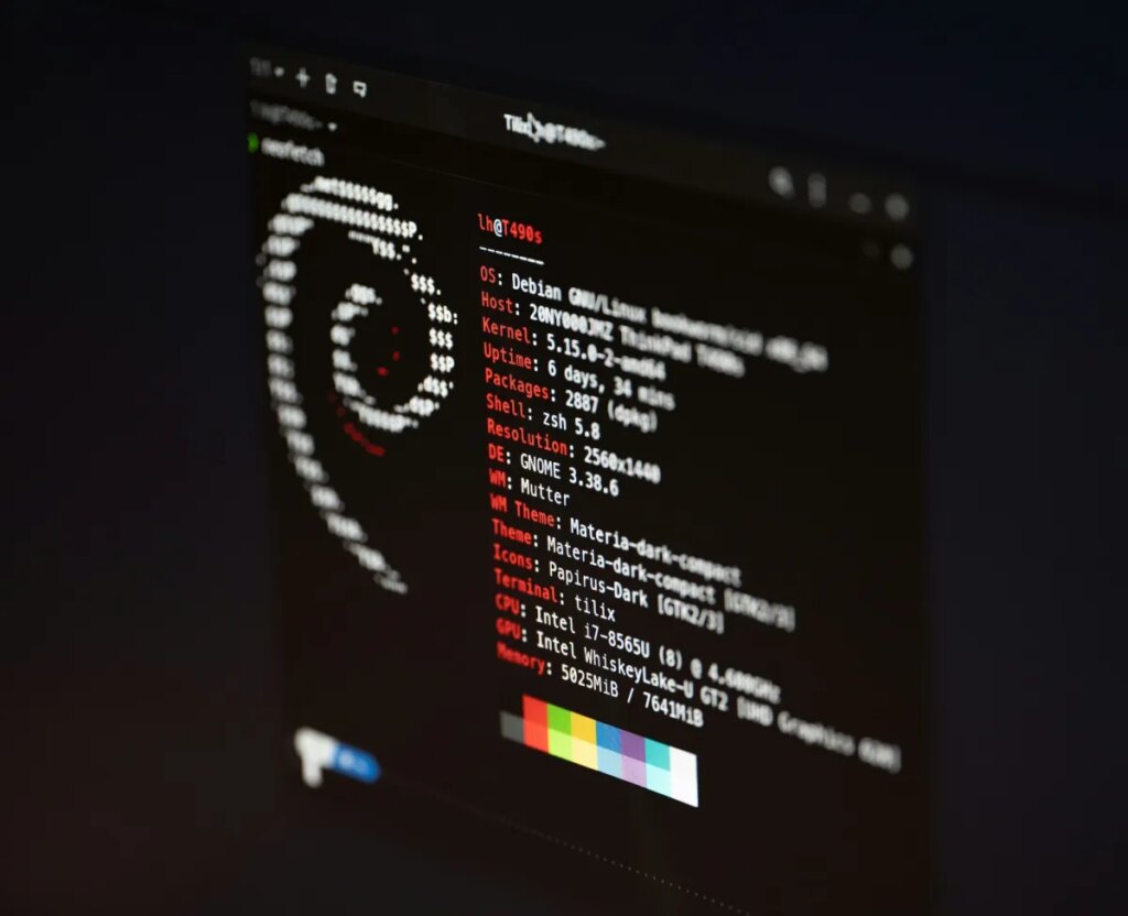 a screenshot of Debian Linux on a black screen with a white terminal font