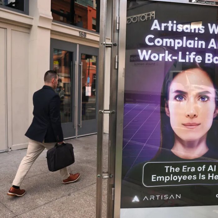 An ad for AI company Artisan is posted on 2nd Street on December 05, 2024 in San Francisco, California.