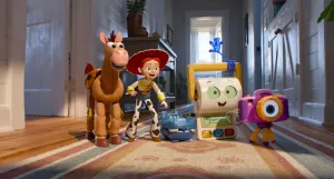 TOY STORY 5, from left: Bullseye (Alan Cumming), Jessie (voice: Joan Cusack), Atlas (voice: Craig Robinson), Smarty Pants (voice: Conan O'Brien), Snappy (voice: Shelby Rabara) 2026. © Walt Disney Studios Motion Pictures / Courtesy Everett Collection