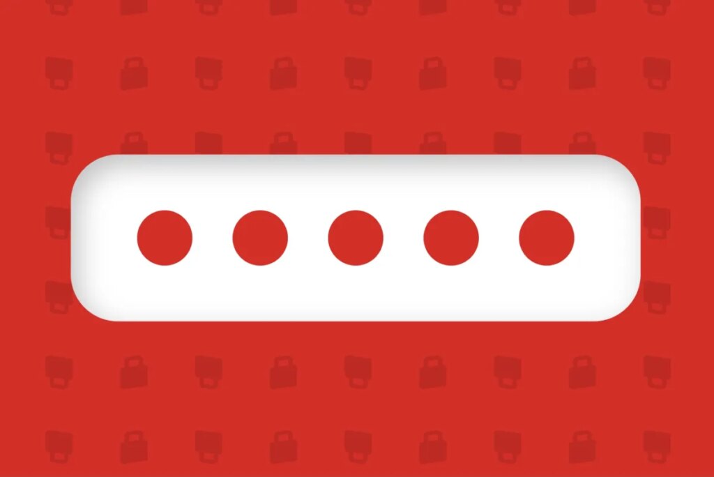 white bar with 5 red dots on red background