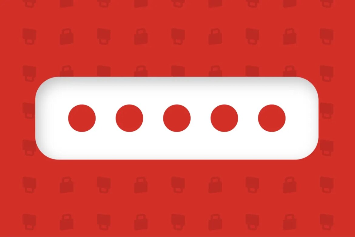 white bar with 5 red dots on red background