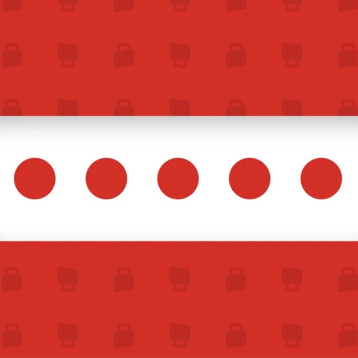 white bar with 5 red dots on red background