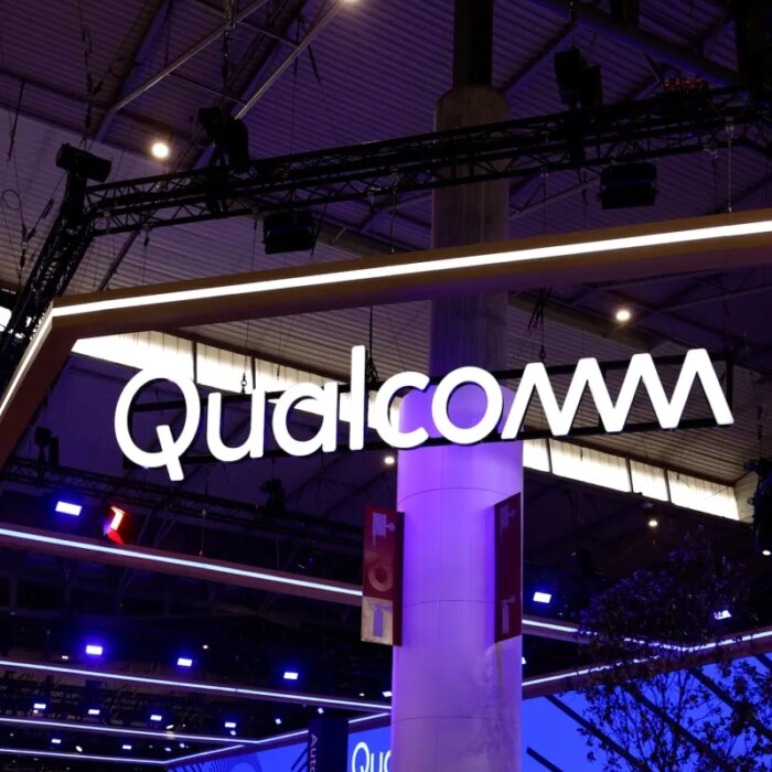 The Qualcomm Incorporated logo is being displayed at their pavilion during the Mobile World Congress in Barcelona, Spain, on February 28, 2024