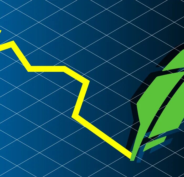 jagged line written by robinhood quill logo on graph background