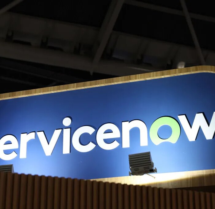 ServiceNow logo at Singapore FinTech Festival in November 2023.