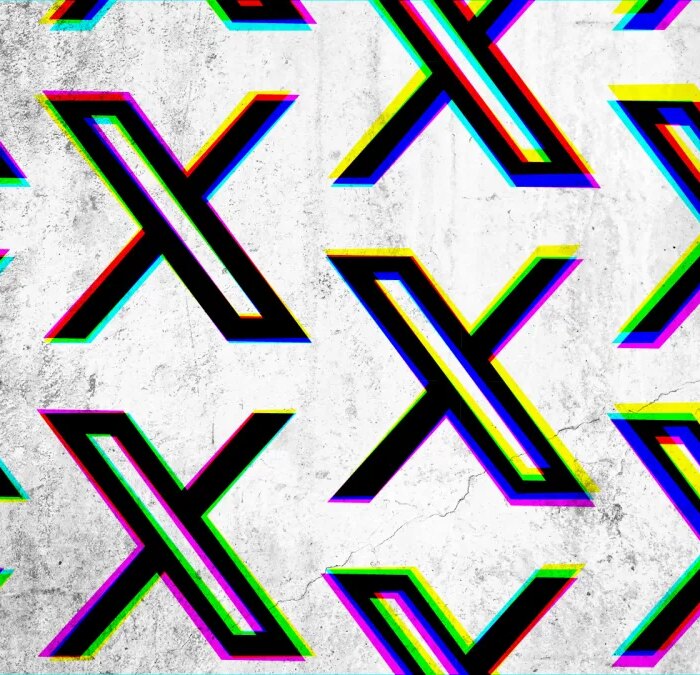 a pattern of the X (formerly Twitter) logo on a cracked wall