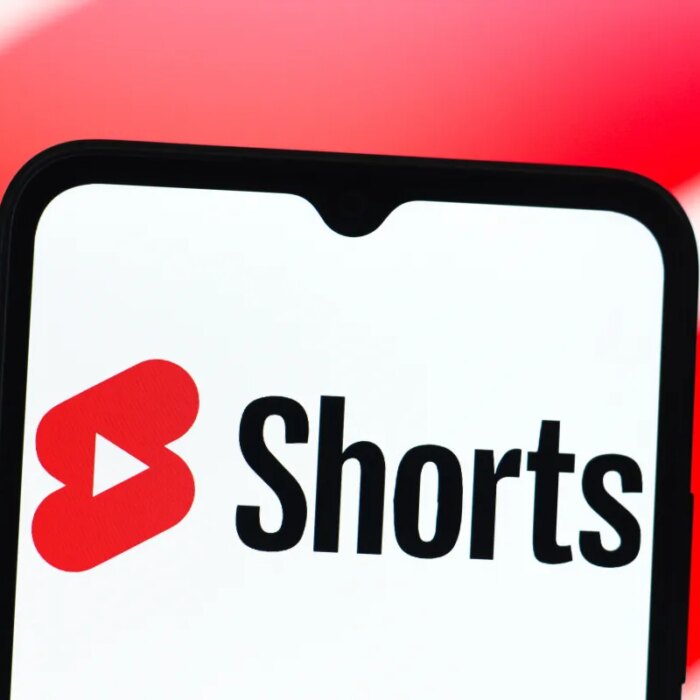 In this photo illustration, the YouTube Shorts logo is seen displayed on a smartphone screen.