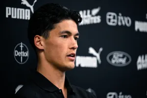 SAN DIEGO, CALIFORNIA - JUNE 12: Elijah Just #11 of New Zealand speaks to the media during the training and press conference of New Zealand one day ahead of the FIFA World Cup 2026 Group G match between Iran and New Zealand at Torero Stadium on June 12, 2026 in San Diego, California. (Photo by Orlando Ramirez/Getty Images)