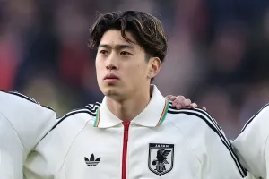 GLASGOW, SCOTLAND - MARCH 28: Yuito Suzuki of Japan looks on during the international friendly match between Scotland and Japan at Hampden Park National Stadium on March 28, 2026 in Glasgow, Scotland. (Photo by Stu Forster/Getty Images)