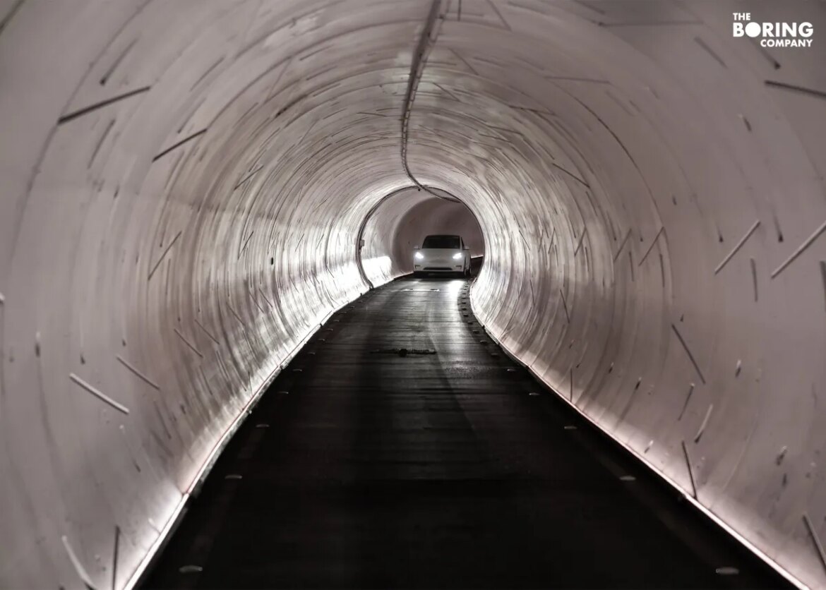 A Tesla in the Boring company tunnel in Las Vegas.