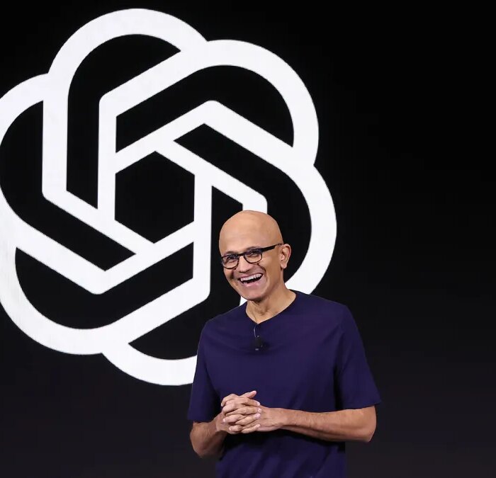 Microsoft CEO Satya Nadella speaks during the OpenAI DevDay event on November 06, 2023 in San Francisco, California.
